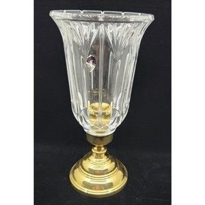 Vtg 24% Lead Crystal Hurricane Candle Holder Lamp Gold Tone Base 12"